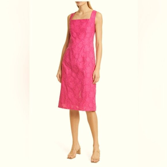 Hugo Boss Diteva Sleeveless Cotton
Blend Sheath Dress In Flamingo Size 8 - Picture 2 of 6
